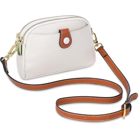NEW White Mini Crossbody Bag w/ Brown Accent Leather Small Purse Satchel - Picture 2 of 5